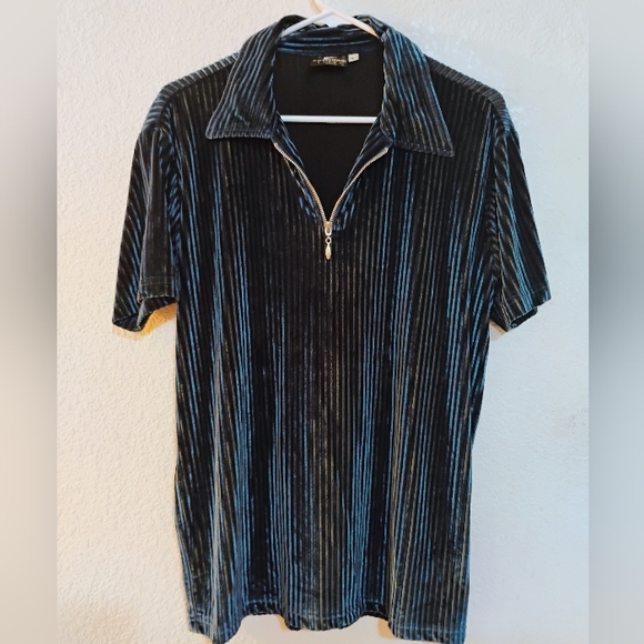 Other - Striped Velvet Zip-Up Shirt